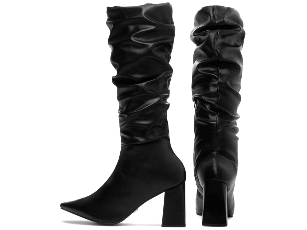 Bota Franzida Slouchy Bico Fino Salto Grosso Arrasadora