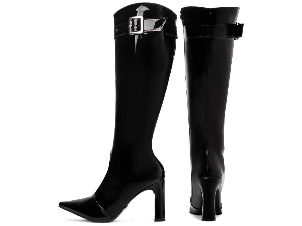 Bota Biker Bico Fino Cano Longo Alto Fivela Arrasadora