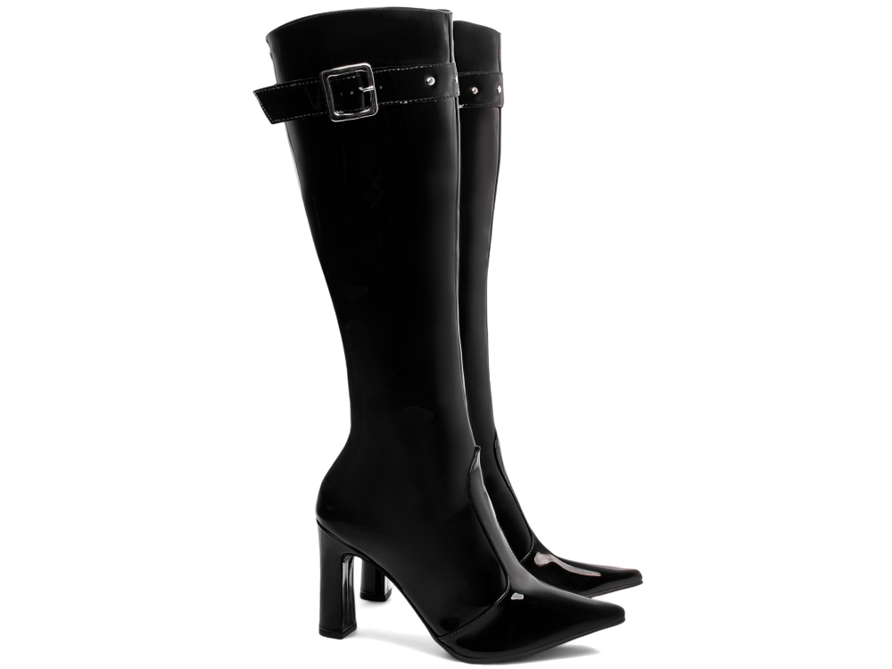 Bota Biker Bico Fino Cano Longo Alto Fivela Arrasadora