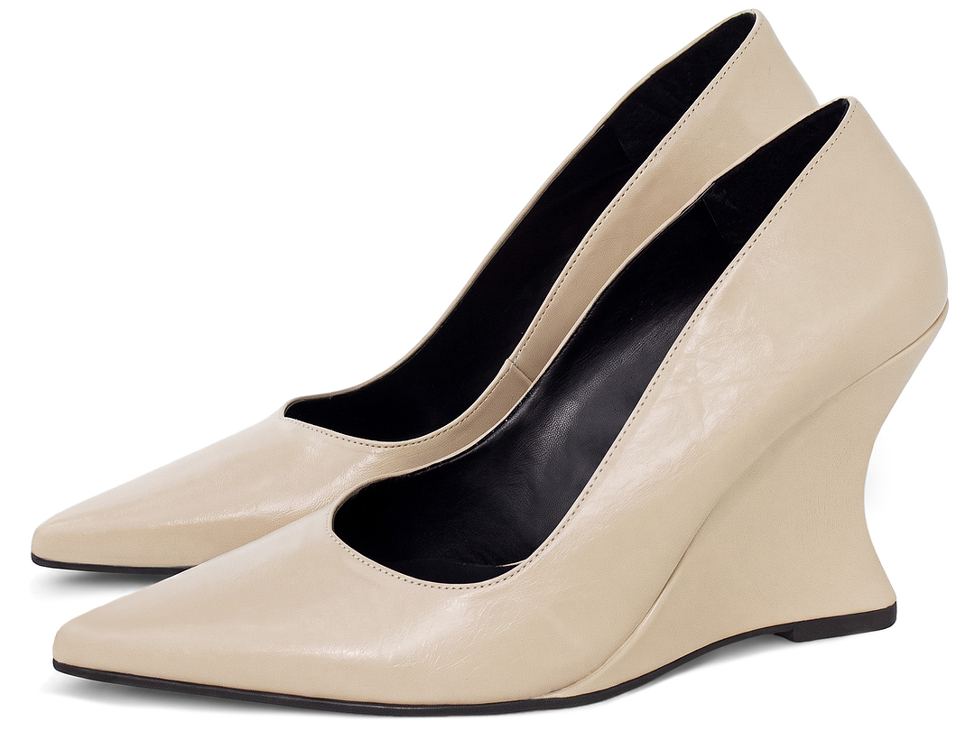 Scarpin Anabela Salto Geométrico Escultural Curvo